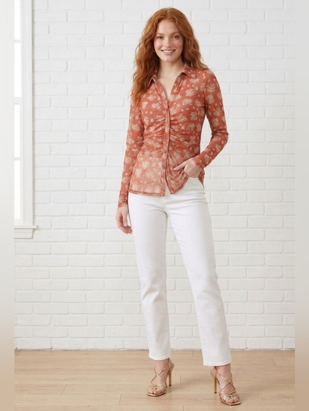 NWOT Altar'd State Floral Ruched Blouse